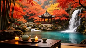 红叶山水瀑布