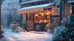 冬日大雪温馨面包商店