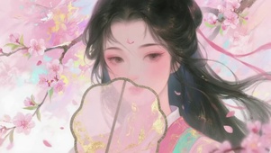 古风粉色桃花美女治愈唯美
