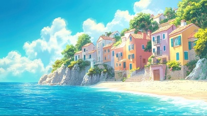 蓝天阳光海岛彩色建筑