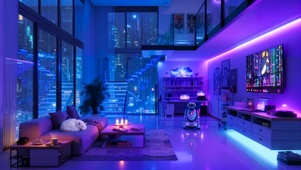 雨夜霓虹别墅房间