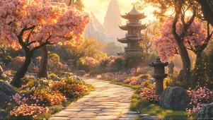 唯美黄昏古城古塔公园
