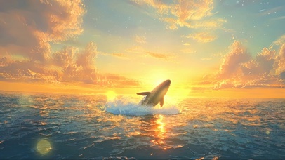 黄昏唯美落日大海鲸鱼