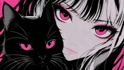 粉瞳黑猫与二次元美少女