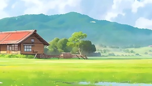 护眼蓝天白云树木河流带鱼屏