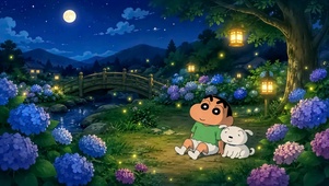 月夜乡间小新与小白