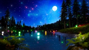 唯美夜晚星空湖