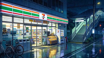 雨夜街边便利店