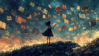 晚霞山坡唯美魔法女孩