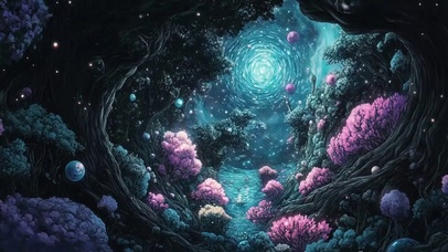 神秘唯美星空森林树洞