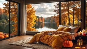 秋天卧室里的猫