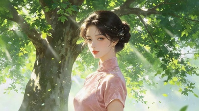 唯美绿荫下女孩