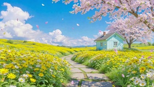 春日樱花花田治愈美景