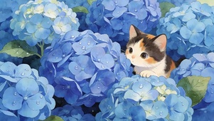 花朵中猫咪