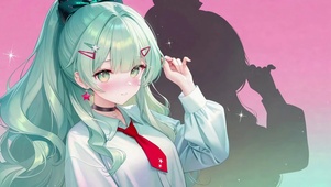 薄荷绿清新二次元美少女