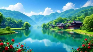 绿色护眼山水