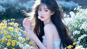 夏日花丛女孩