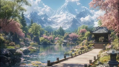 春日雪山湖畔静谧小镇