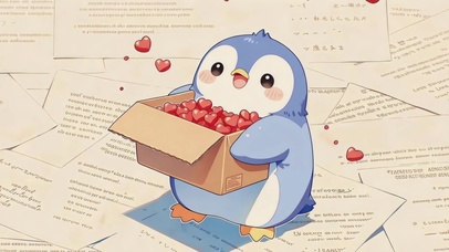 暖调情书爱心企鹅