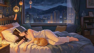 4K雨天看书睡着的女孩