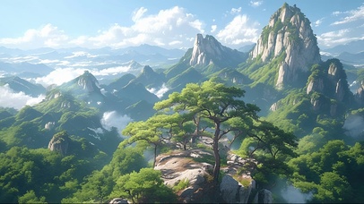 清新绿色云雾群峰