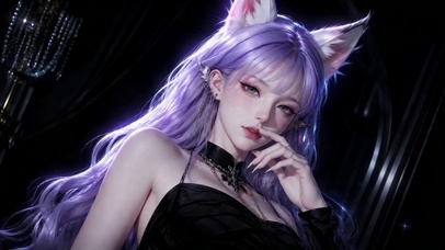 暗黑紫发猫耳美少女