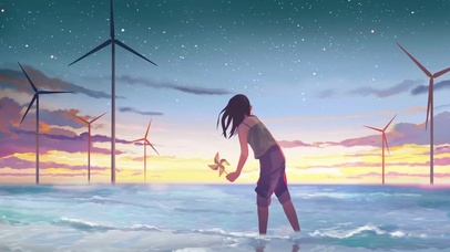 海边风车女孩