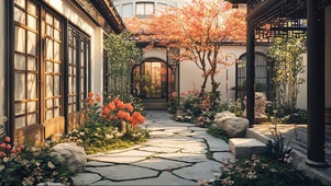 古风庭院建筑黄昏美景