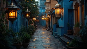 宁静雨天异域街道