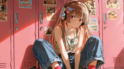 午后听音乐的少女