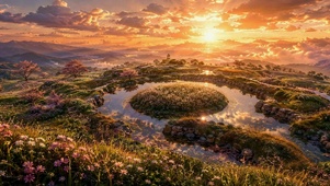 绝美落日樱花山野风光