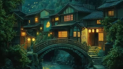 山谷宁静温馨小镇溪流