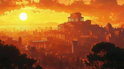 落日黄昏古城建筑风景