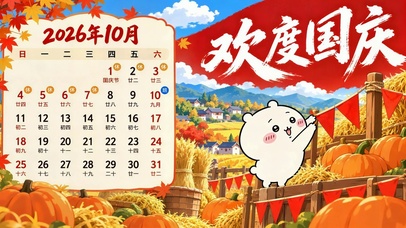 欢度国庆2026十月日历