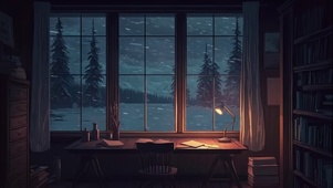 插画窗外风雪夜