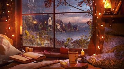 秋雨湖边小屋房间