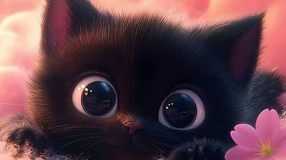 云朵可爱小黑猫咪