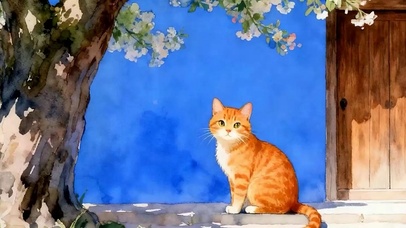 树下猫咪带鱼屏