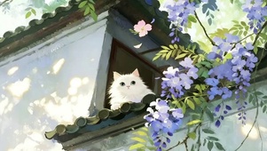 趴在房沿上看风景的猫咪