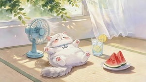 夏日吹风的猫咪