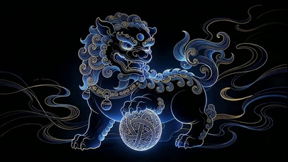 4K国风 炫蓝鎏金招财瑞兽！