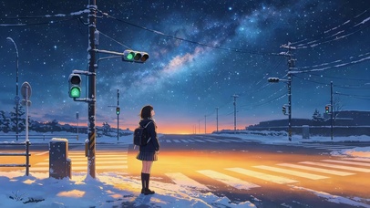 夜晚雪景城市