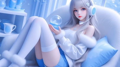 蓝色治愈系美女高清4k