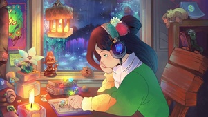 安静的雨夜 学习少女