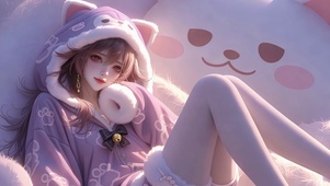暖光里的紫调慵懒猫系少女