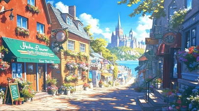 阳光小镇静谧鲜花街道