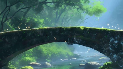 护眼树木绿景河流带鱼屏