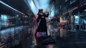 雨中小提琴少女