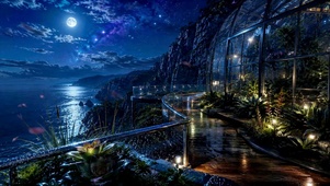 梦幻星空月夜海边悬崖风景