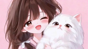 少女与白猫贴贴